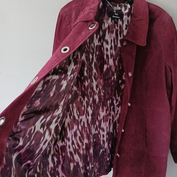 Dennis Basso Women's Size XL 100% Leather Suede Turnkey Jacket Lined Wine Red - Picture 3 of 16